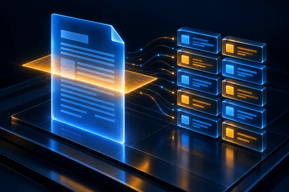 Concept illustration of a document scan becoming structured data